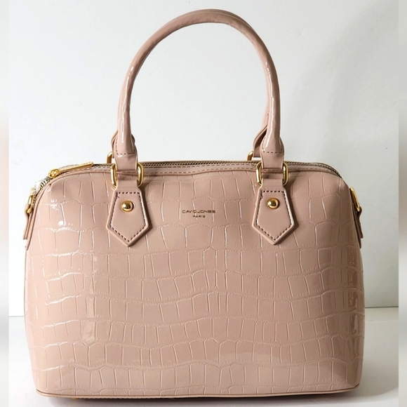 David Jones Paris Pink Patent Leather Embossed Croc Shoulder Handbag - Picture 1 of 8